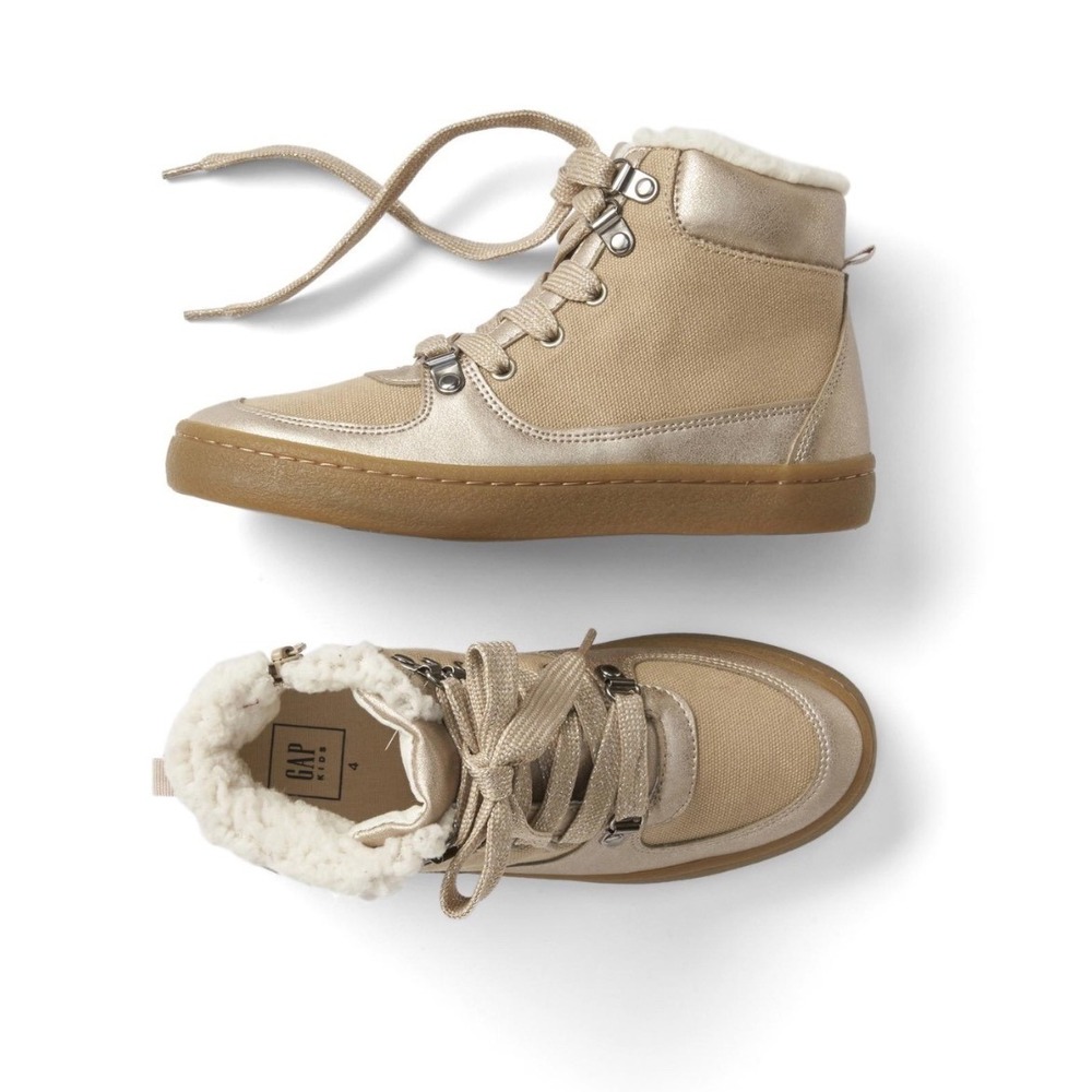 Gap Kids Metallic Canvas High‎ Top Lace Up Zip Sneaker Size 11